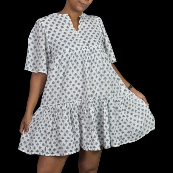 Emerson Fry Isla Mini Dress White Print Babydoll Cotton HandBlock Swingy Small - Picture 15 of 16